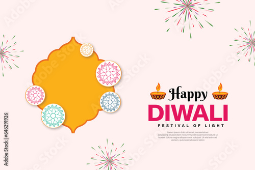 Indian happy Diwali wishing card light pink and yellow background post or banner design