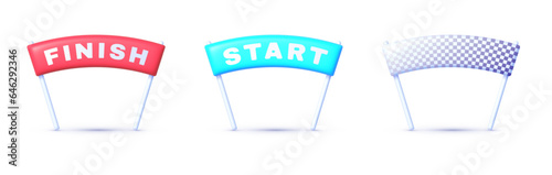 Finish start 3d. 3d illustration with finish start for banner design. Vector graphic illustration
