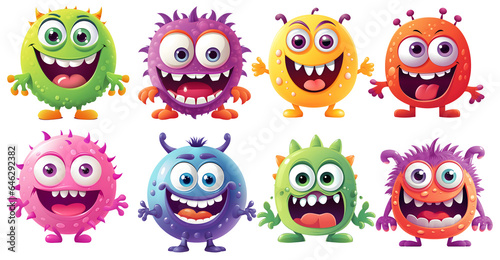 set of funny cartoon monsters on transparent isolated background, generated ai