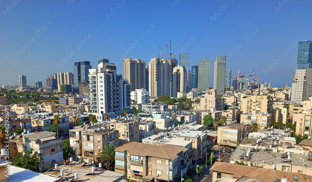 View of the city from the roof of a high-rise building in Israel in 2023.