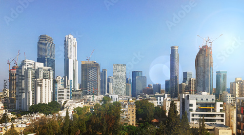 View of the city from above in Israel 2023. Office, residential and high-rise buildings are being built