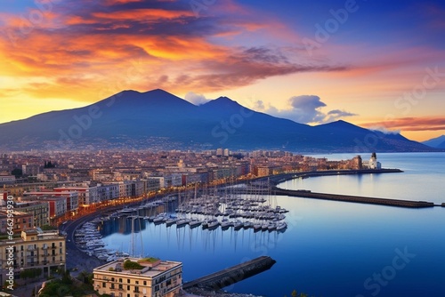 Stunning sunrise panorama of Naples (Napoli) in Campania, Italy. Generative AI