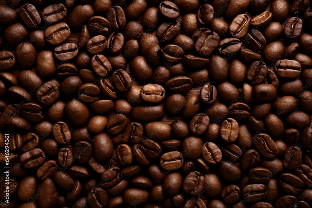 Fototapeta premium Coffee beans background. Close up view of roasted coffee beans