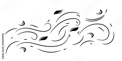 hand drawn doodle wind blow, gust design isolated on white background