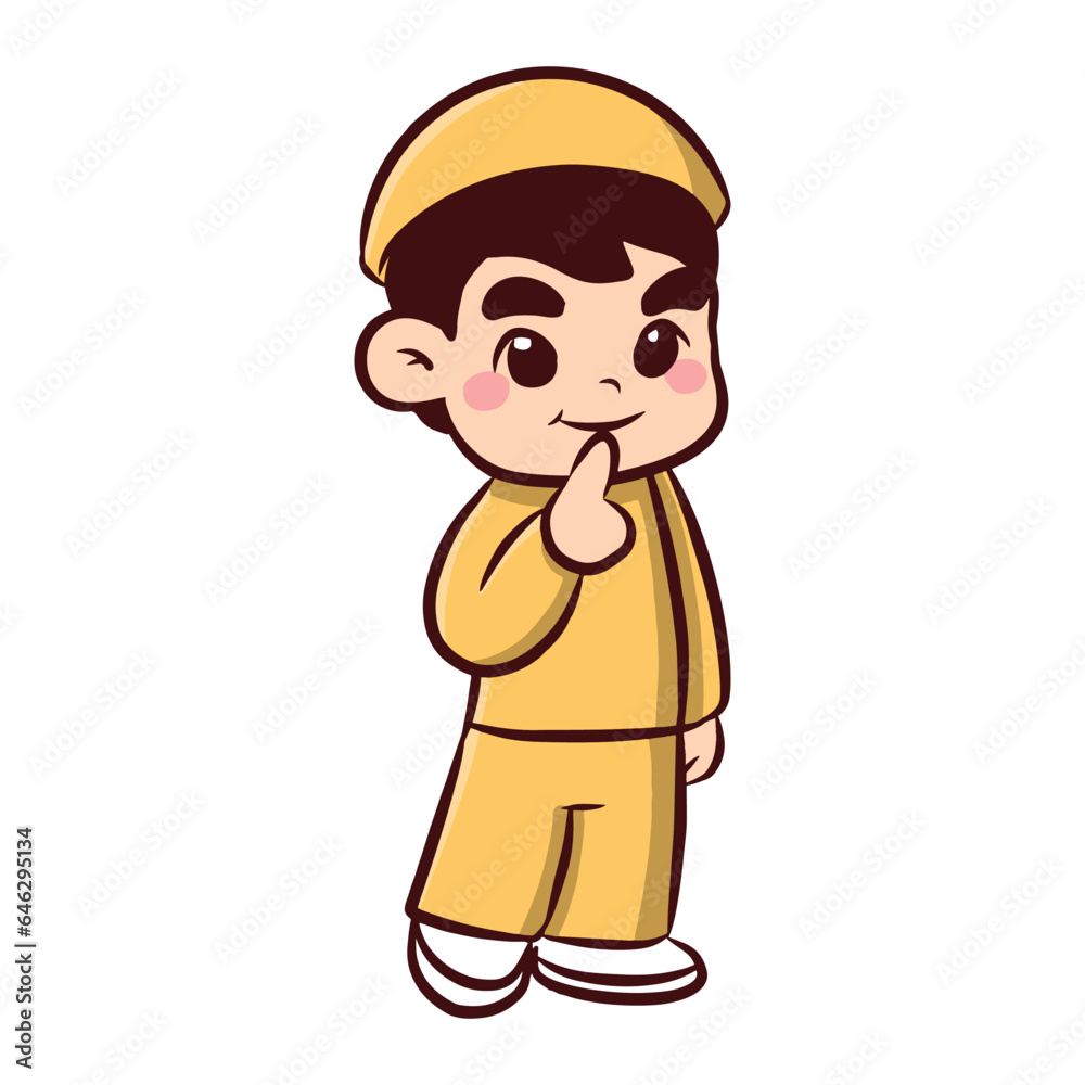 Cute Muslim Cartoon Boy Yellow