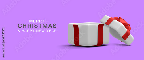 3d realistic christmas empty open gift box template in cartoon style on light background. Sale banner, surprise poster, flyer and brochure for celebrate birthday, wedding, anniversary