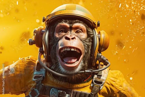 funny monkey wearing astronaut costume. Generative Ai