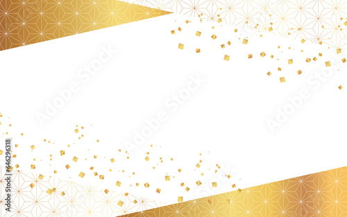 紙吹雪と金色の和柄のフレーム背景