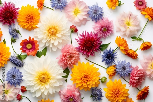 Colorful dahlia flowers on white background