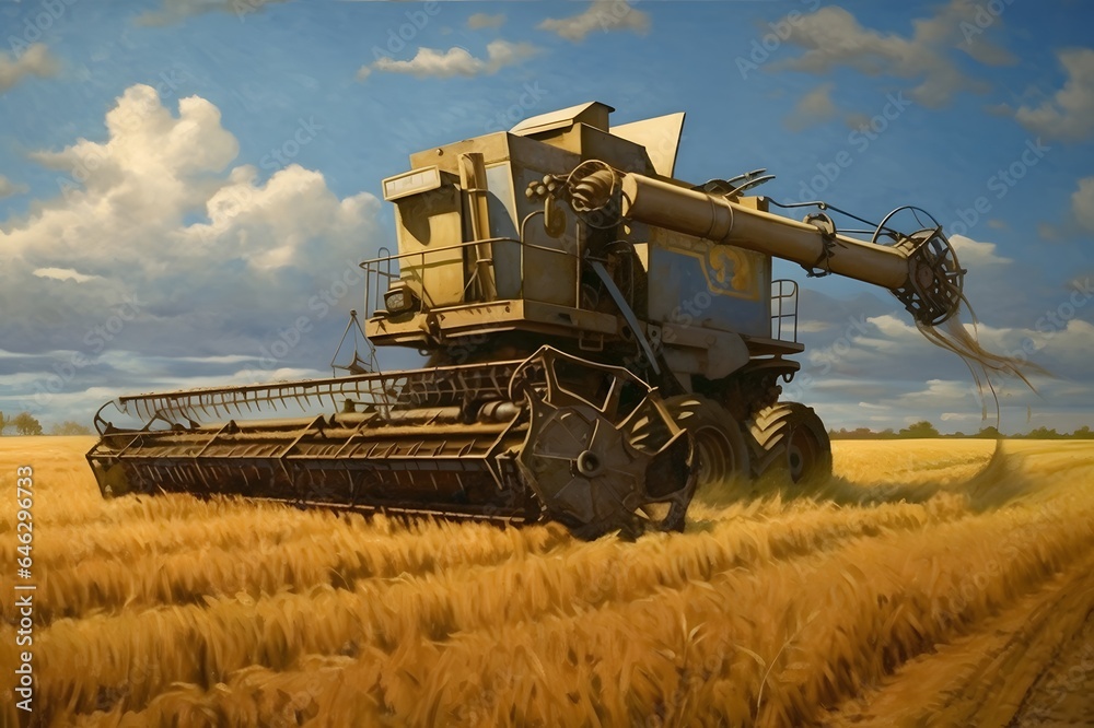 Fototapeta premium Combine harvester working on a wheat field