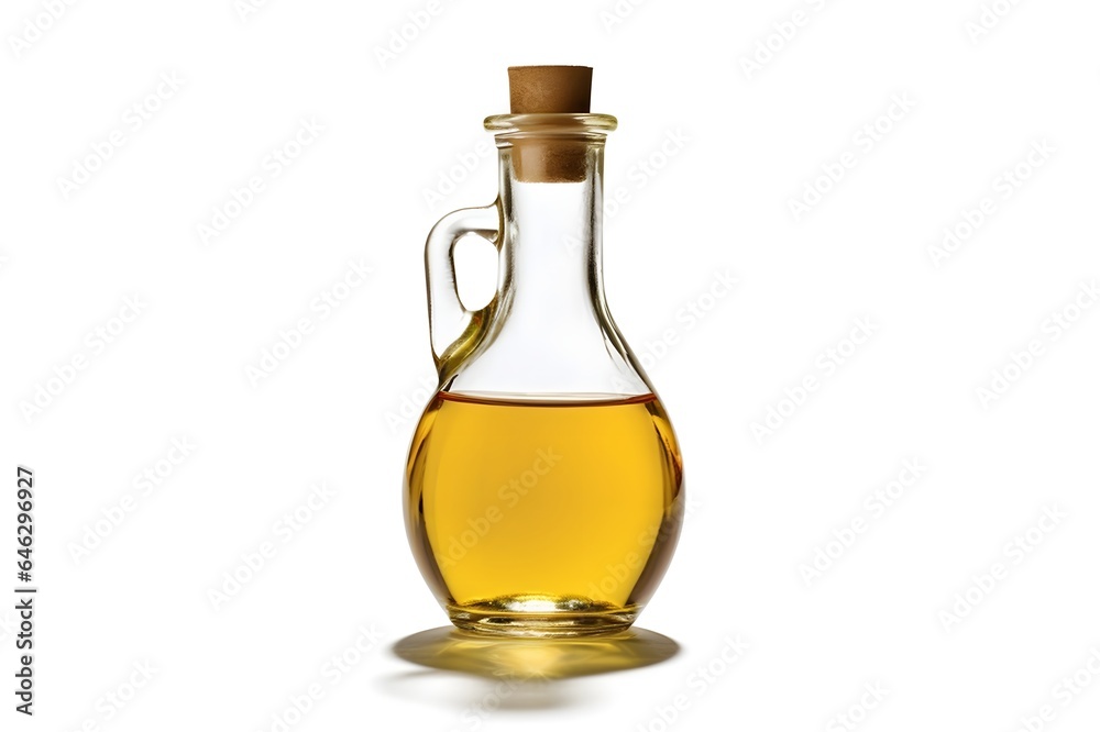 Oil in a glass bottle isolated on a white background
