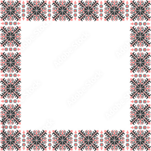 Vector illustration of Ukrainian ornament in ethnic style  identity  vyshyvanka  embroidery for print clothes  websites  banners. Background. Geometric design  border  copy space  frame