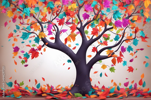 generative AI  Illustration of a big tree with colorful leaves