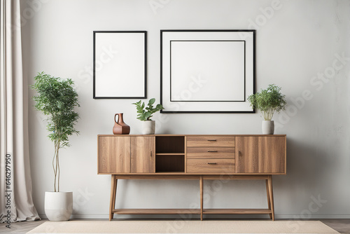 generative AI  Simple and stylish wooden cabinet for hanging posters  home decoration