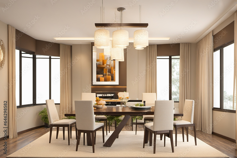 Fototapeta premium generative AI, Luxurious modern decoration style family dining room room
