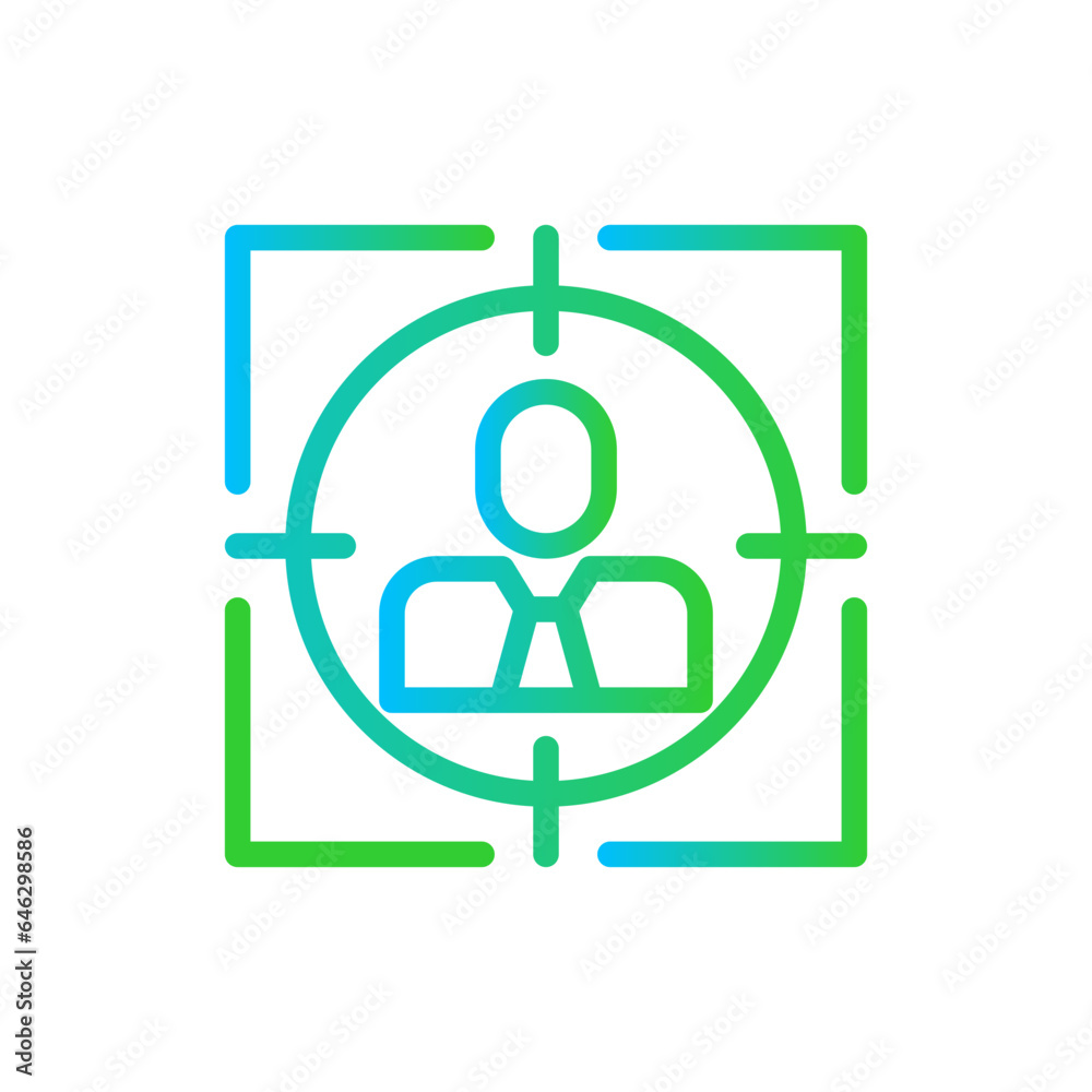 Target candidate human resources icon with blue and green gradient outline style. target, business, candidate, job, person, human, search. Vector Illustration Target candidate human resources icon with blue and green gradient outline style. target, business, candidate, job, person, human, search. Vector Illustration
