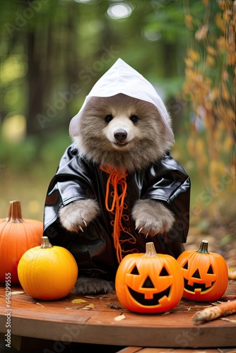 Cute bear with halloween costume. Generative AI