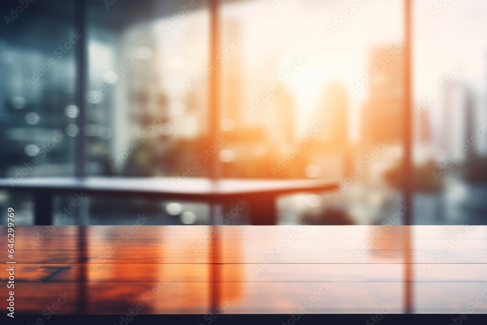 Office Blur Background with Wooden Table