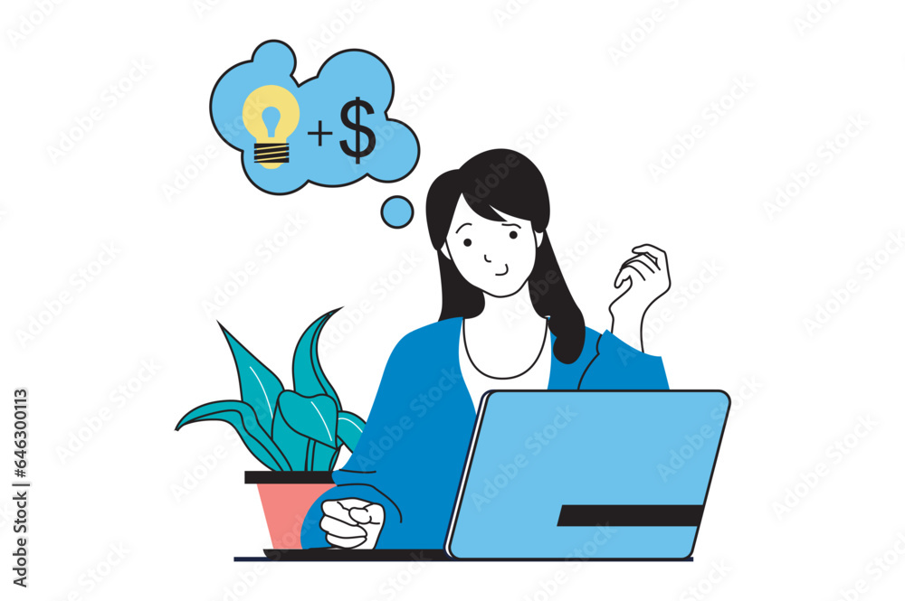 Startup business concept with people scene in flat web design. Woman creating and starting new company, brainstorming and improving. Vector illustration for social media banner, marketing material. Startup business concept with people scene in flat web design. Woman creating and starting new company, brainstorming and improving. Vector illustration for social media banner, marketing material.