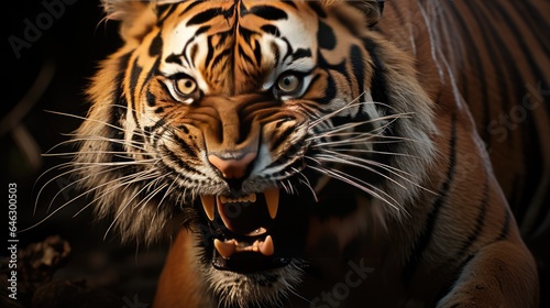 A tiger with a fierce face is looking for its prey © MBRAMO
