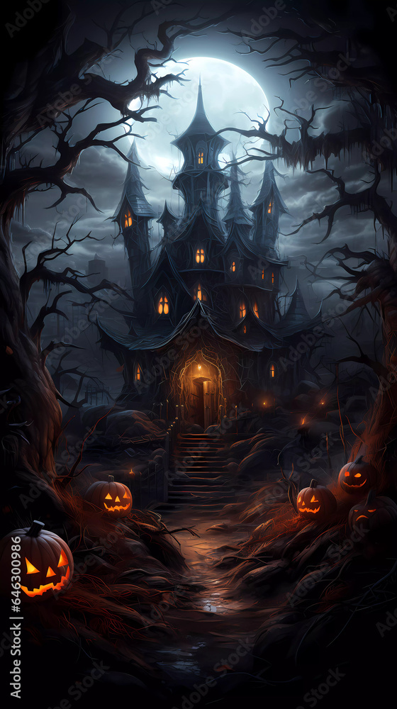 Halloween Background with Pumpkins In The Spooky Night