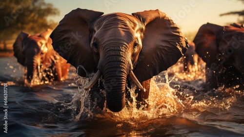 An elephant is enjoying bathing with his herd © MBRAMO