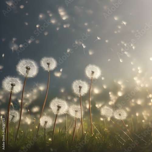 A meadow filled with floating  ethereal dandelion seeds  creating a dreamlike atmosphere4