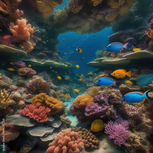 A coral reef in the shape of an enormous flower  teeming with vibrant marine life and colorful fish2