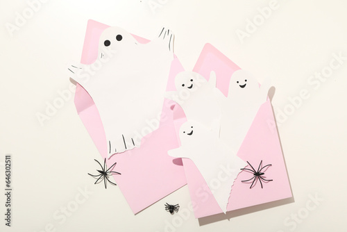 Pink envelopes with paper ghosts for Halloween