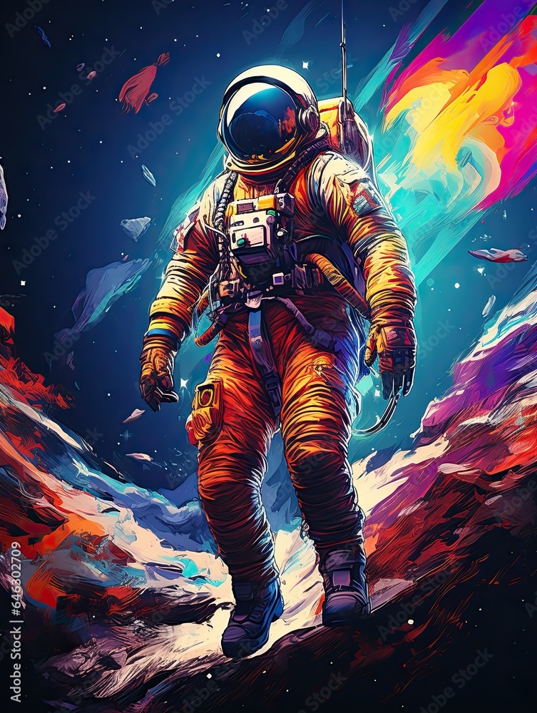 Astronaut in space coming out of a time machine. Generative AI