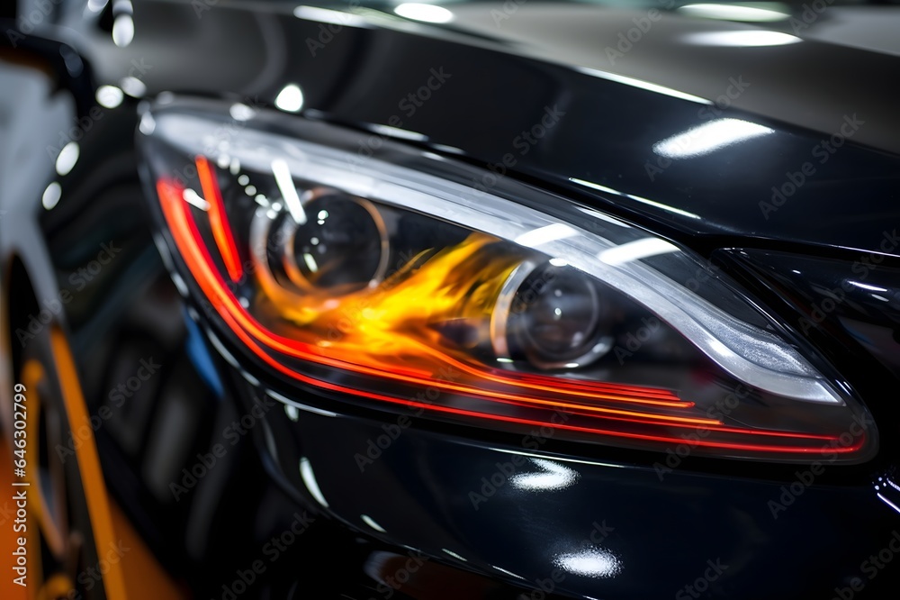 Fototapeta premium Close up of the headlight of a modern car