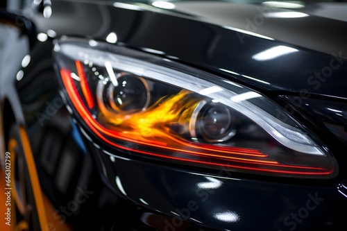 Close up of the headlight of a modern car