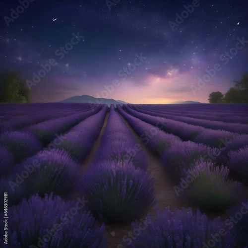 A field of lavender under a starry night sky  with fireflies adding a touch of magic to the scene1
