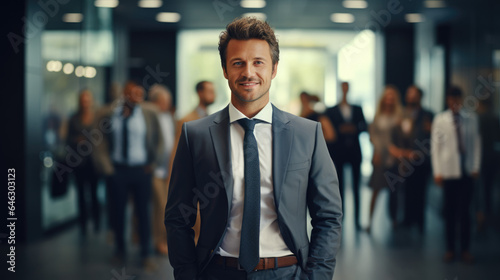 Young and successful businessman standing confidently at office