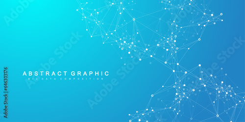 Digits abstract background with connected line and dots, wave flow. Digital neural networks. Network and connection background for your presentation. Graphic polygonal background. Vector illustration.