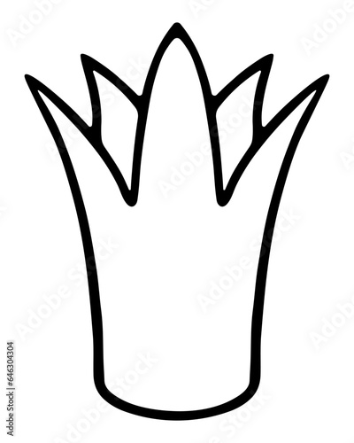 The crown is elongated. Sketch. Precious headdress with sharp ends. Attribute of a royal person. Vector illustration. Doodle style. Outline on isolated background. Coloring book for children.