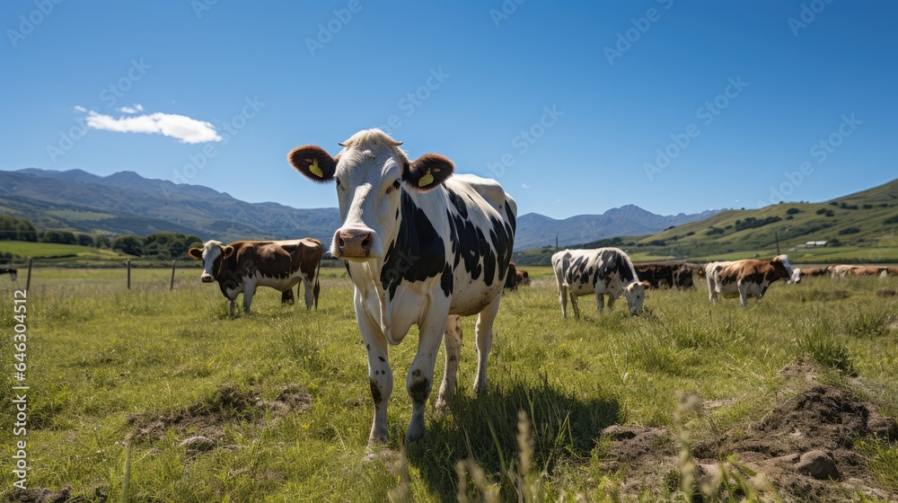 herd of cows in the pasture on a sunny day herd of cows in the pasture on a sunny day