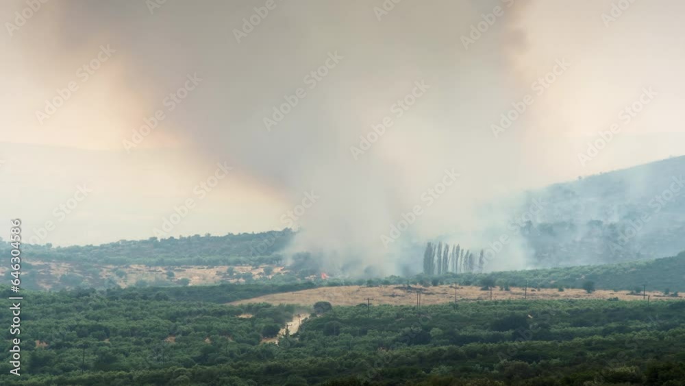 4K Wildfire Timelapse video Smoke Large Brush Fire Close Shot Greece Summer 4K Wildfire Timelapse video Smoke Large Brush Fire Close Shot Greece Summer
