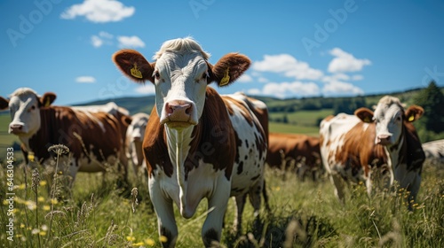 herd of cows in the pasture on a sunny day © MBRAMO
