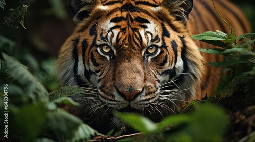 Huge tiger in green nature habitat