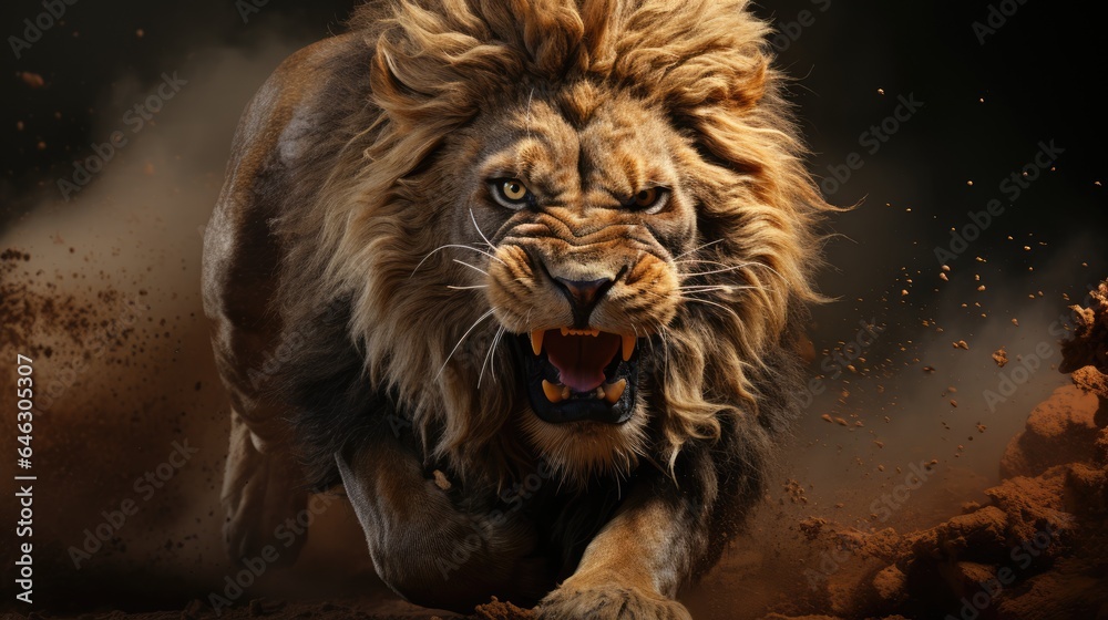 Fototapeta premium lion jumped while roaring