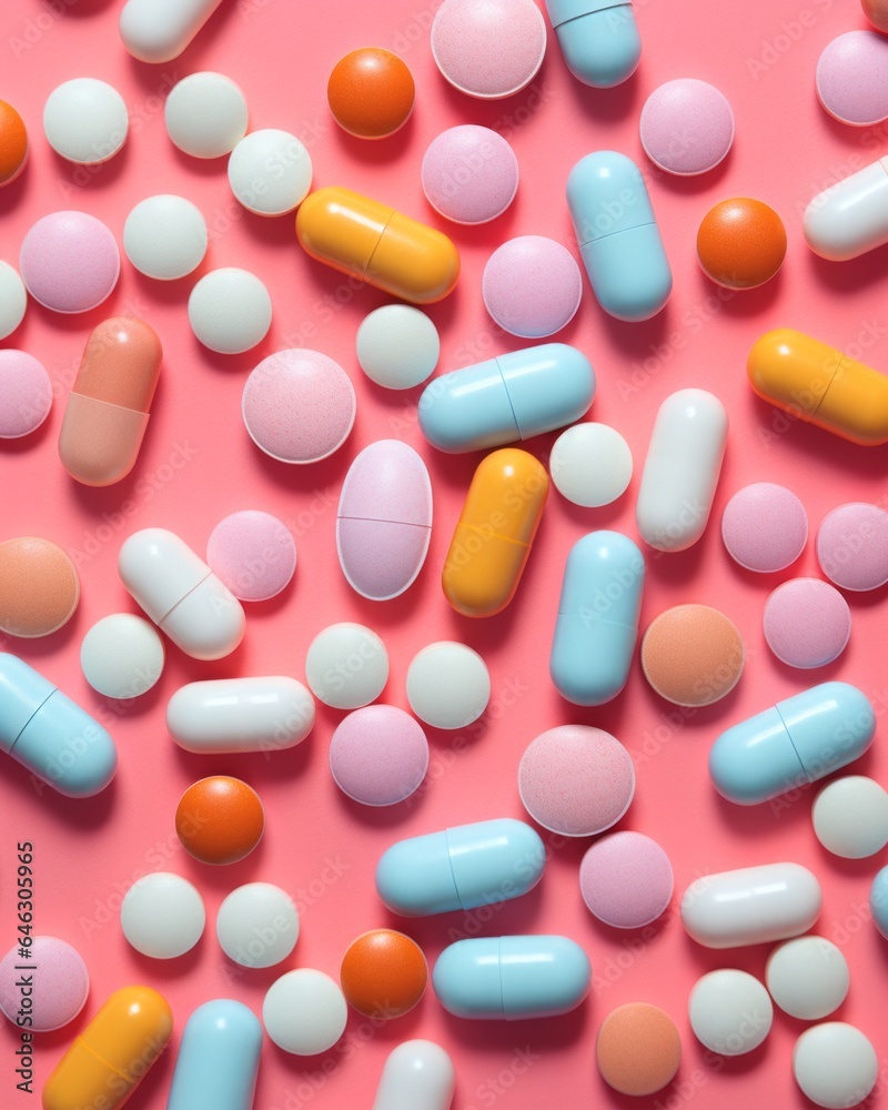 A vibrant pattern of pills evokes a sweet sensation of analgesic comfort