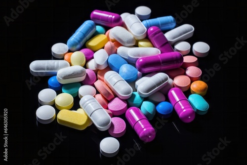 A mesmerizing array of colorful pills arranged in an intricate pattern captures the vibrant complexity of the healthcare industry