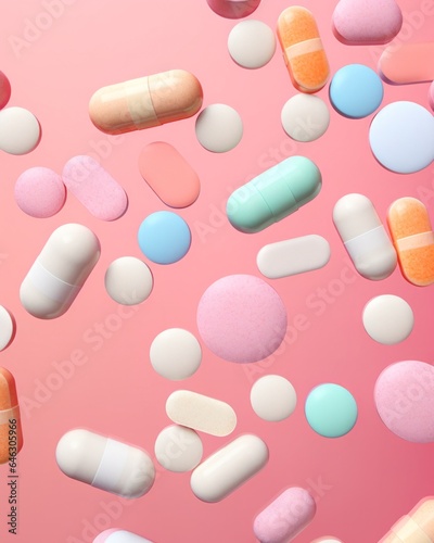 A kaleidoscope of vibrant colors, evoking both the promise of sweet confectionery and the power of medicine, come together to form a mesmerizing pattern of pills