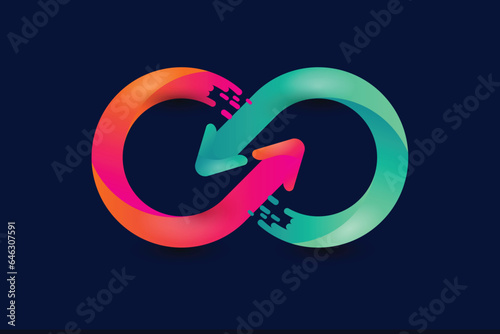 infinity logo symbol sign abstract dynamic circular arrows concept of circular business economy cycle data technology infinite education knowledge endless loop network. vector graphic