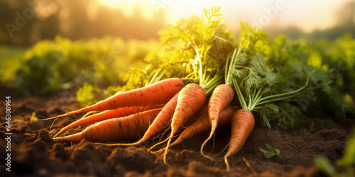 Freshly harvested carrots in a field