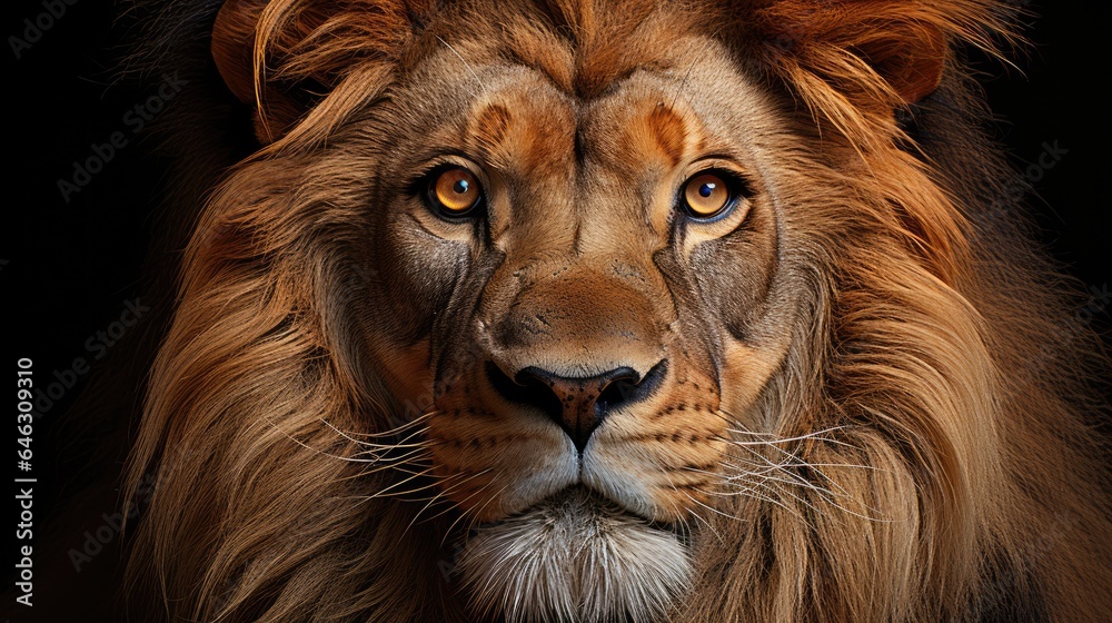 The male lion looks proud standing with sharp eyes