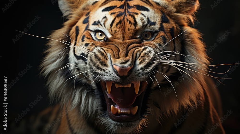 Naklejka premium Tiger pose when roaring with a ferocious face