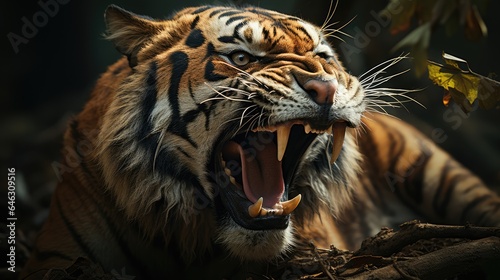 Tiger pose when roaring with a ferocious face