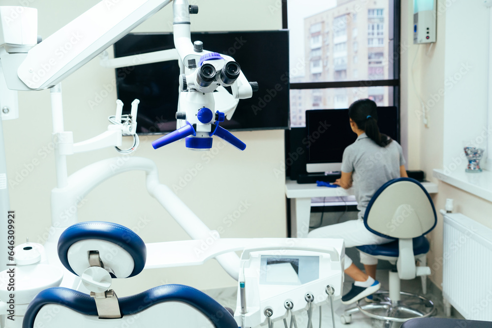 Dental microscope in the dentist's office. Dental microscope in the dentist's office.